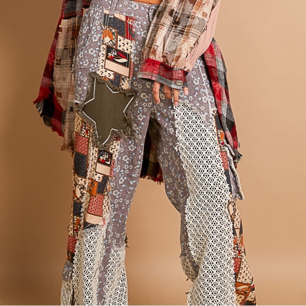 POL Bohemian Patchwork Wide Leg Flare Pants - Picture 6 of 8